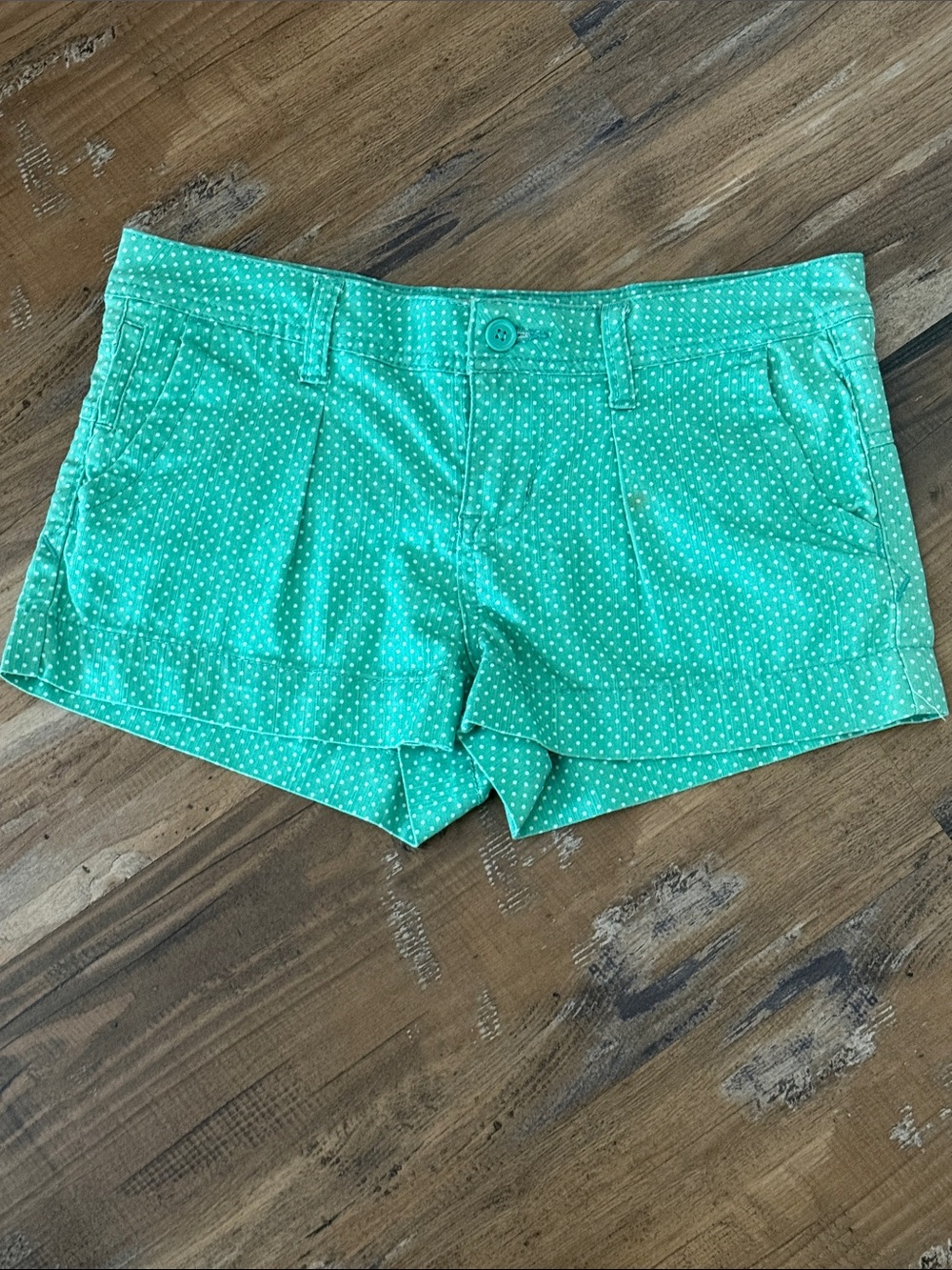 American Rag Mint Green White Polka Dot Cuffed Denim Shorts Juniors Size 5